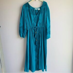 Lucky Brand Dress Teal Aqua Boho Paisley Cotton Flowy Vacation Summer XS